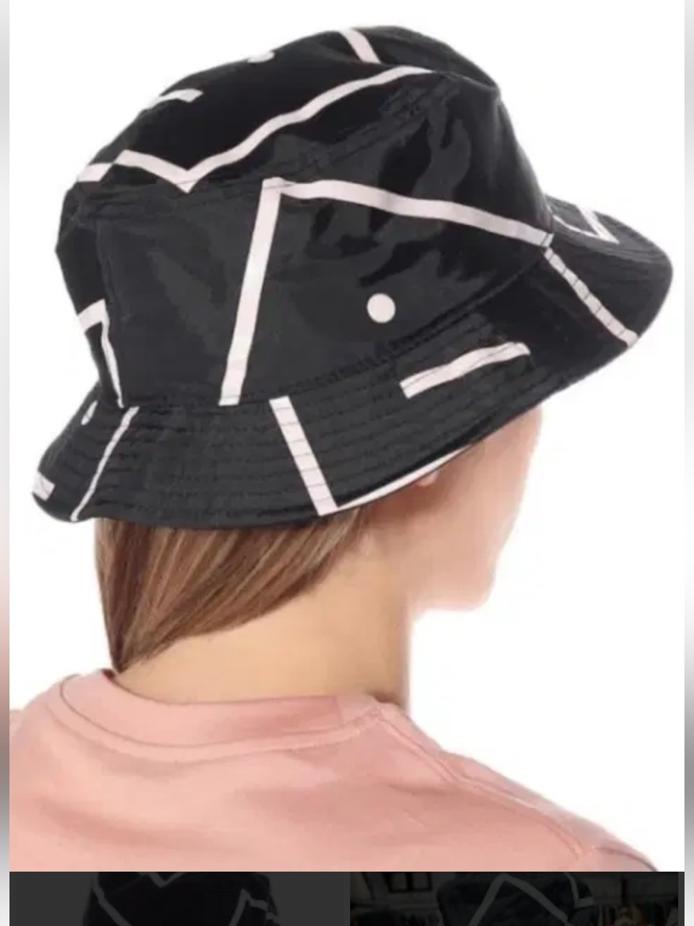 Acne Studios Black Bucket Hat with White Geometric Lines